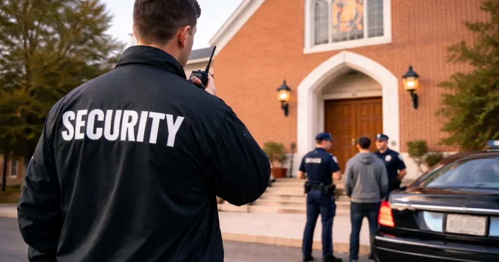 Church security response involving law enforcement at church entrance